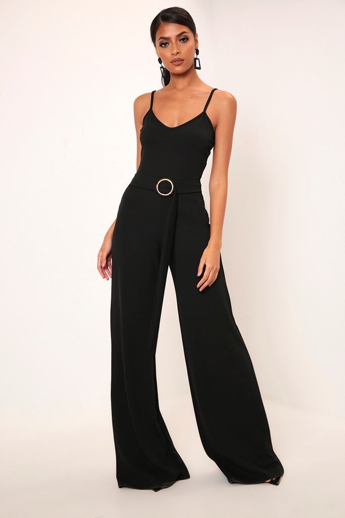 Black Wide Leg Jumpsuit With Circle Belt