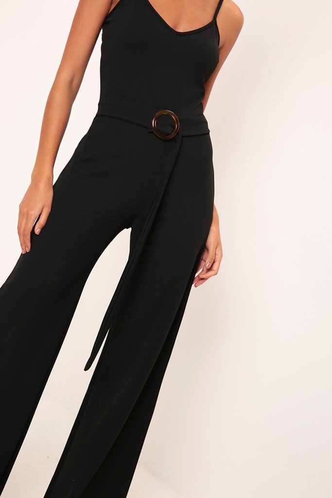 Black Wide Leg Jumpsuit With Circle Belt