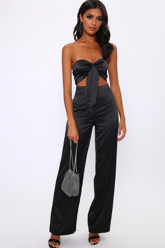 Black Satin Tie Front Jumpsuit