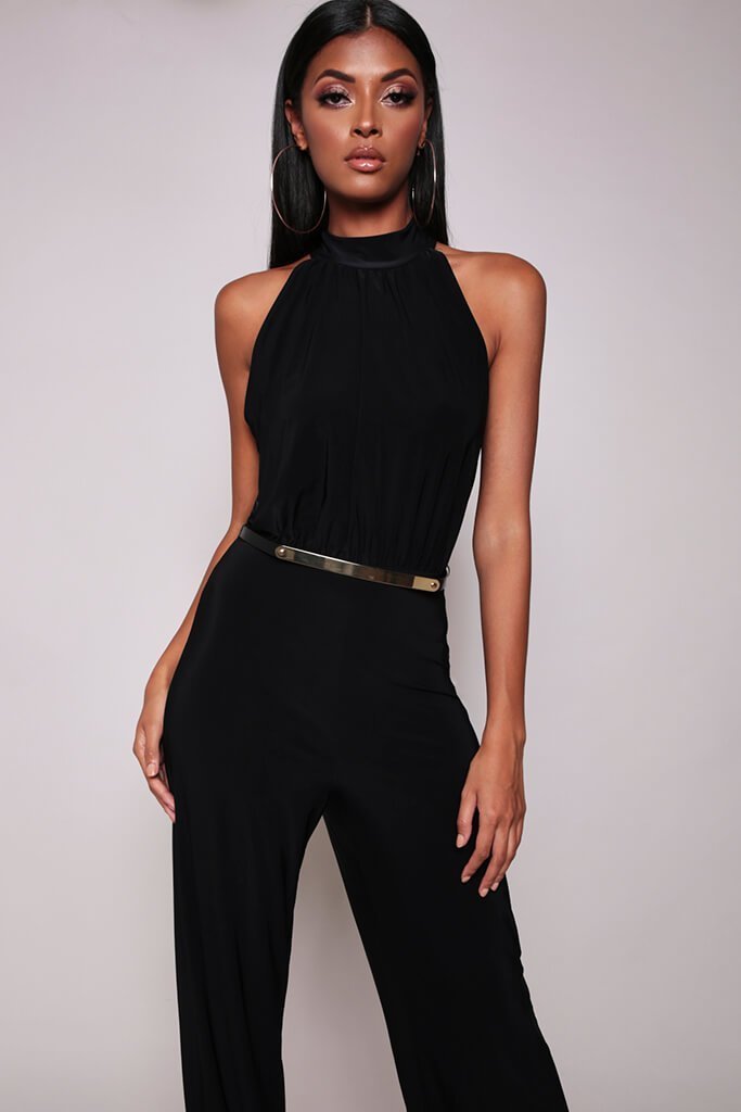 Black High Neck Sleeveless Jumpsuit