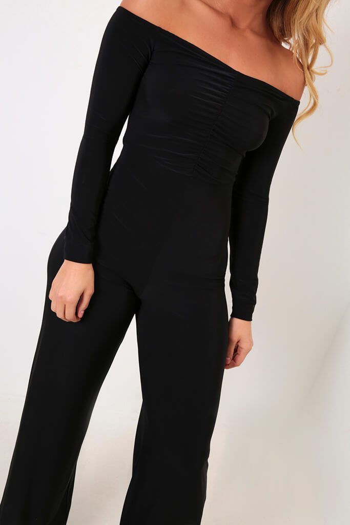 Black Ruched Top Bardot Jumpsuit