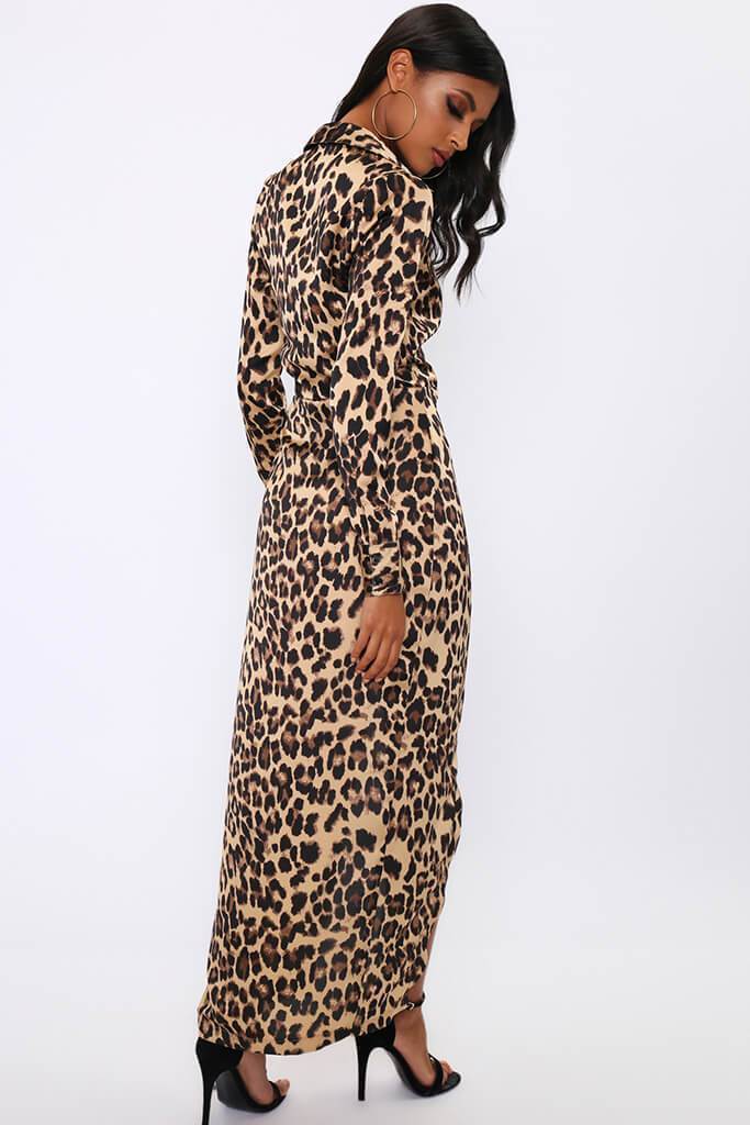 Leopard Print Jacket Style Wrap Maxi Dress