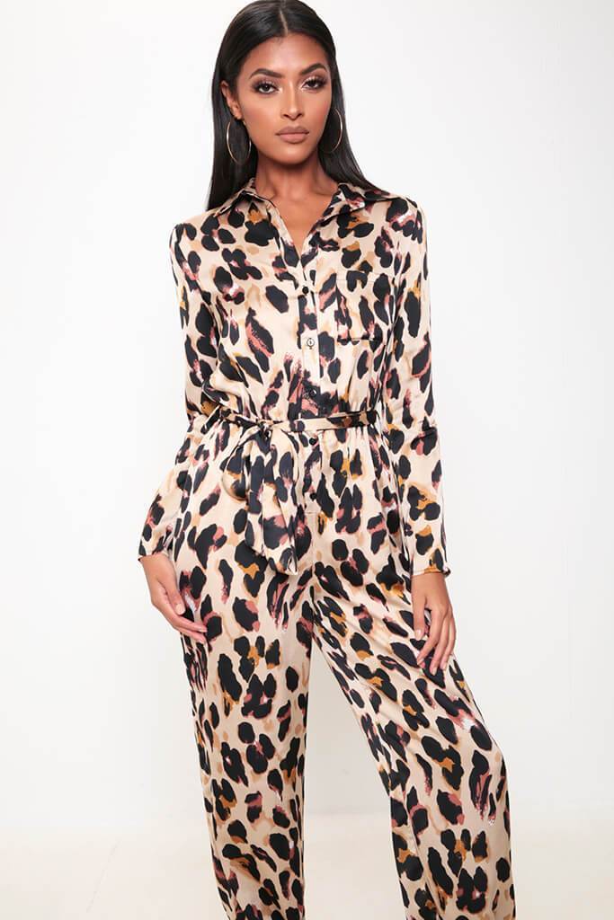 Leopard Leopard Print Cuffed Hem Boiler Suit