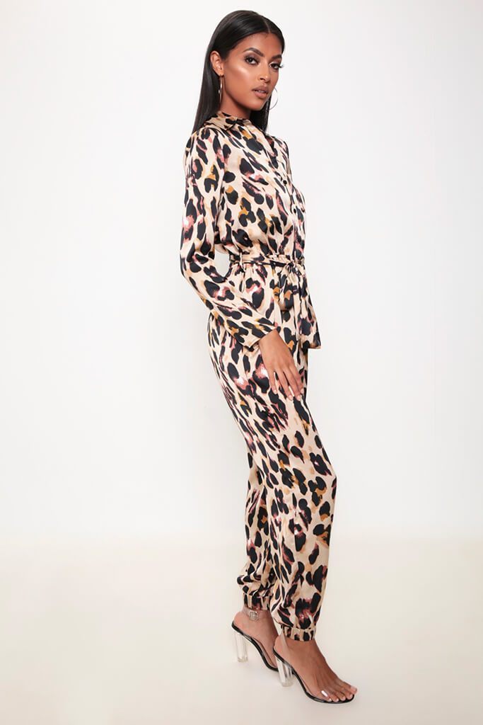 Leopard Leopard Print Cuffed Hem Boiler Suit