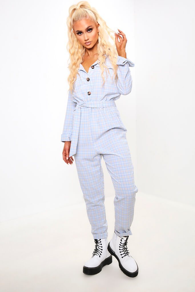 Blue Checked Jumpsuit