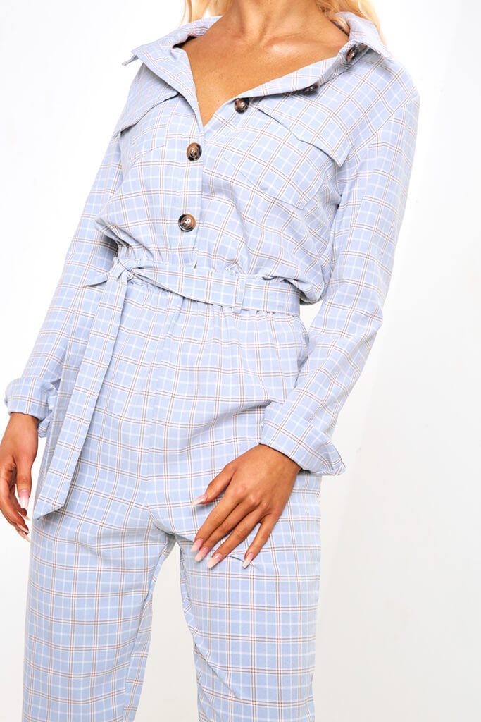 Blue Checked Jumpsuit