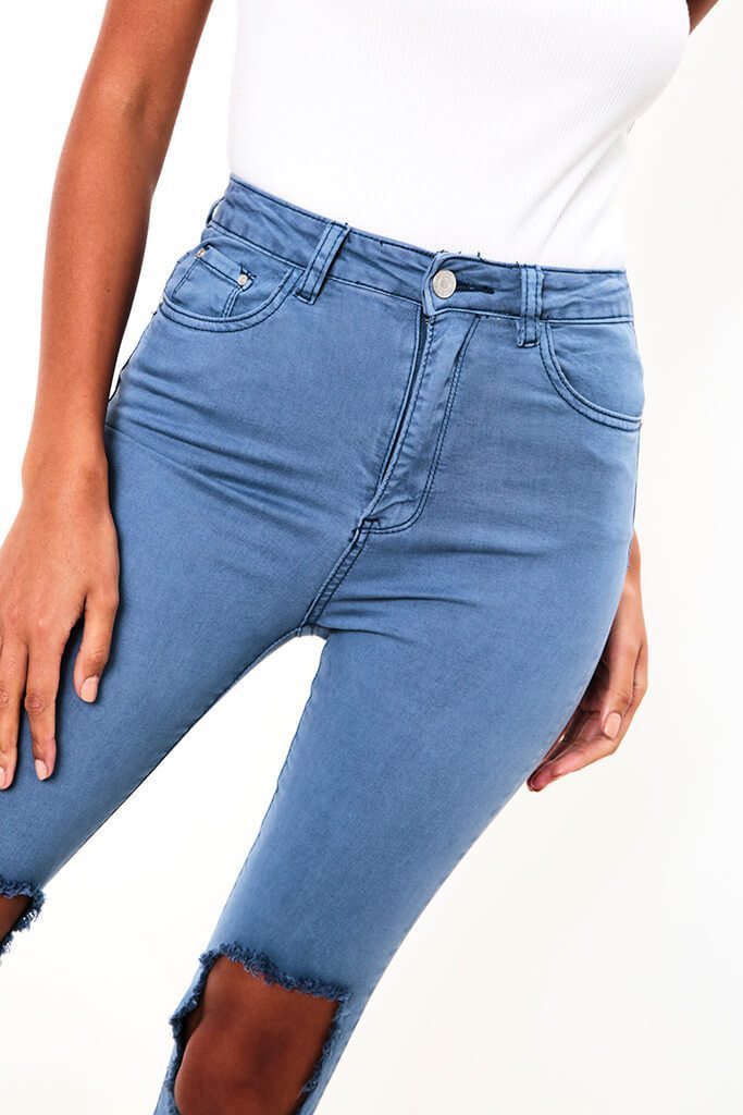 Blue Ripped Knee Jeans