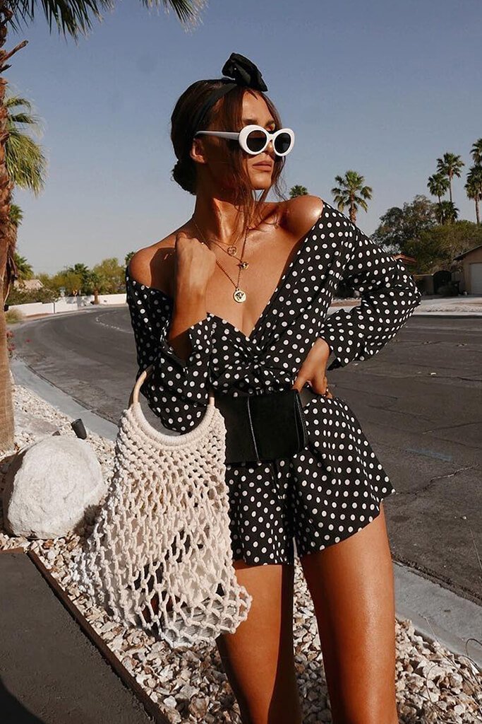 Black Spot Wrap Playsuit